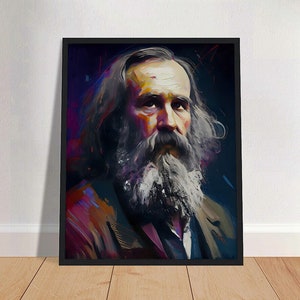 May include: A colourful painting of a man with a long white beard and moustache. The painting is done in a style reminiscent of impressionism, with bold strokes of colour and a focus on light and shadow.