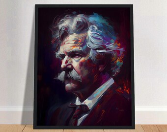 Mark Twain Oil Painting Art Print Portrait POSTER 1 | Classic Literature Physical Wall Art | Mindspring Retreat