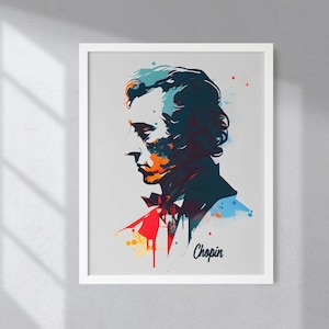Retrato minimalista da cópia da arte da aguarela de Frédéric Chopin POSTER | Arte física de parede de música clássica | Retiro da Primavera Mental