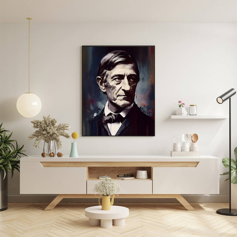 Puede incluir: Un retrato pintado en blanco y negro de un hombre con una pajarita blanca. La pintura est&aacute; enmarcada en un marco negro y est&aacute; colgada en una pared blanca.