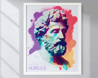 Marcus Aurelius Acuarela Minimalista Arte Impresión Retrato CARTEL / Filosofía Historia Física Pared Arte / Mindspring Retreat