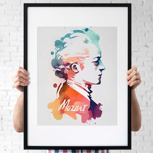 Wolfgang Amadeus Mozart Watercolor Art Print Portrait POSTER | Classical Music Physical Wall Art | Mindspring Retreat