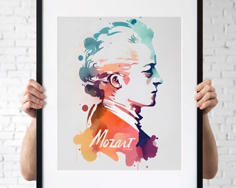 Wolfgang Amadeus Mozart Watercolor Art Print Portrait POSTER | Classical Music Physical Wall Art | Mindspring Retreat