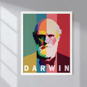 Charles Darwin Retro Minimalistischer Kunstdruck Portrait POSTER | Wissenschaft Biologie Evolution Physische Wandkunst | Mindspring Rückzug