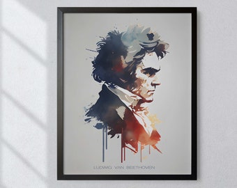 Ludwig van Beethoven Aquarell Kunstdruck Portrait POSTER | Klassische Musik Physische Wandkunst | Mindspring Retreat