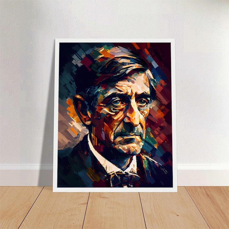 Ralph Waldo Emerson Oil Painting Art Print Portrait POSTER 2 | Philosophy Physical Wall Art | Mindspring Retreat Framed Poster (White Frame)