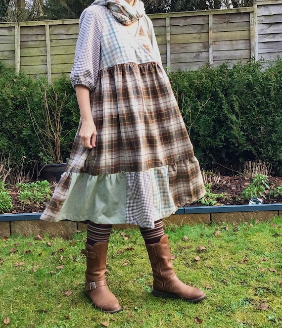 cotton patchwork dress Meet our new patchwork dresses! Created with a medley of organic cotton scraps, the Harlee and Lianne were artfully pieced together to create beautiful, wearable art. Though we expertly plan each pattern