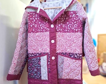 Quilted, hooded ladies jacket, upcycled next bedspread, size up to 14