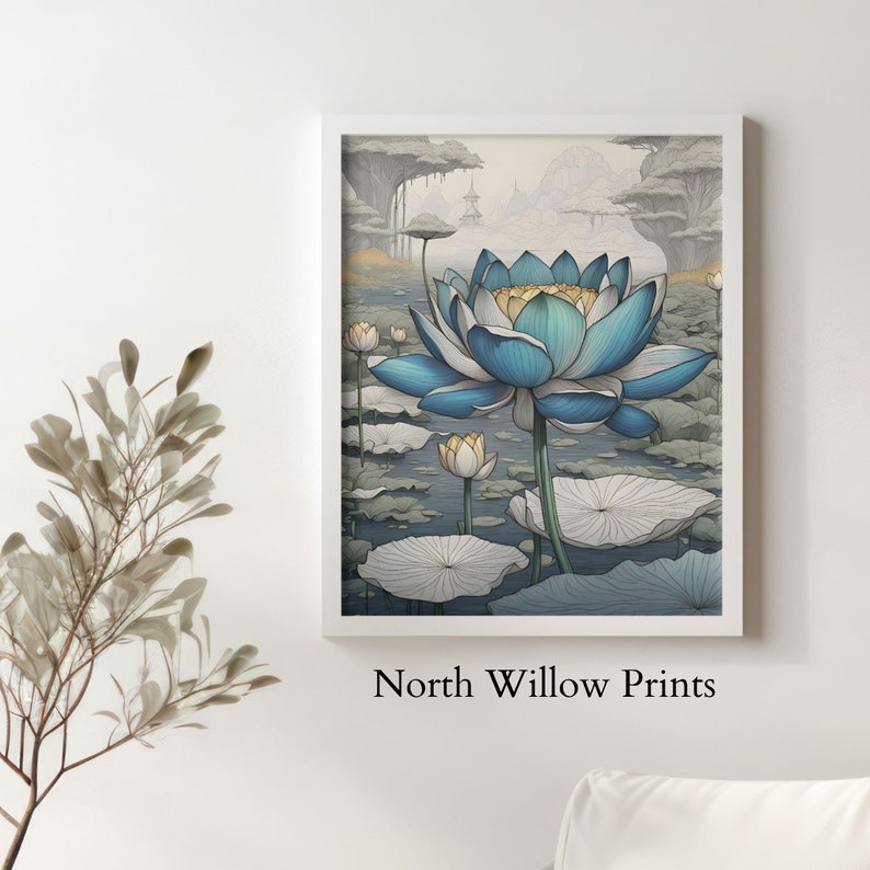 Blue Lotus Flower Digital Printable Wall Art - Etsy