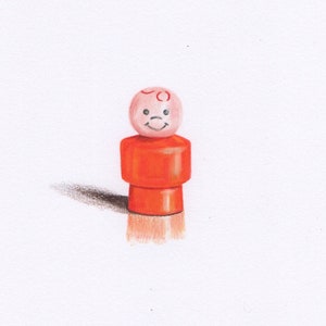 Fisher Price Little People 1980s Lápiz de color pequeño dibujo original naranja Baby Boy Figura 15x20cm
