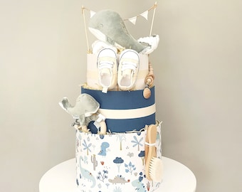 Pastel de pañales Mint Whaleo Grande / Regalos para recién nacidos / Babyshower / Regalos para bebés