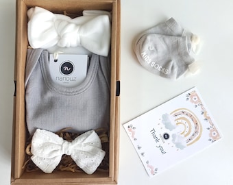 Coffret cadeau bébé fille Nanouz | Coffret cadeau nouveau-né | Coffret Cadeau Baby Shower | Coffret Cadeau Bienvenue Bébé