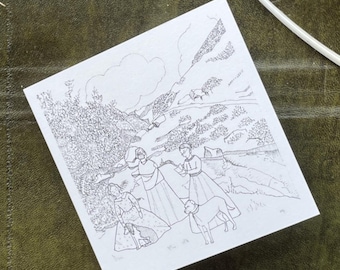 Brontë Sisters Greeting Card - Hand-Drawn Waterfall Illustration - Moors
