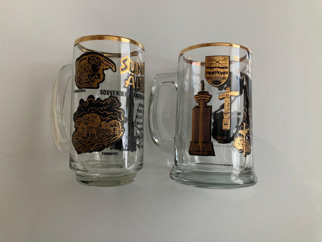 Vintage Glass Beer Steins, Alberta, British Columbia, Gold & Black Etsy