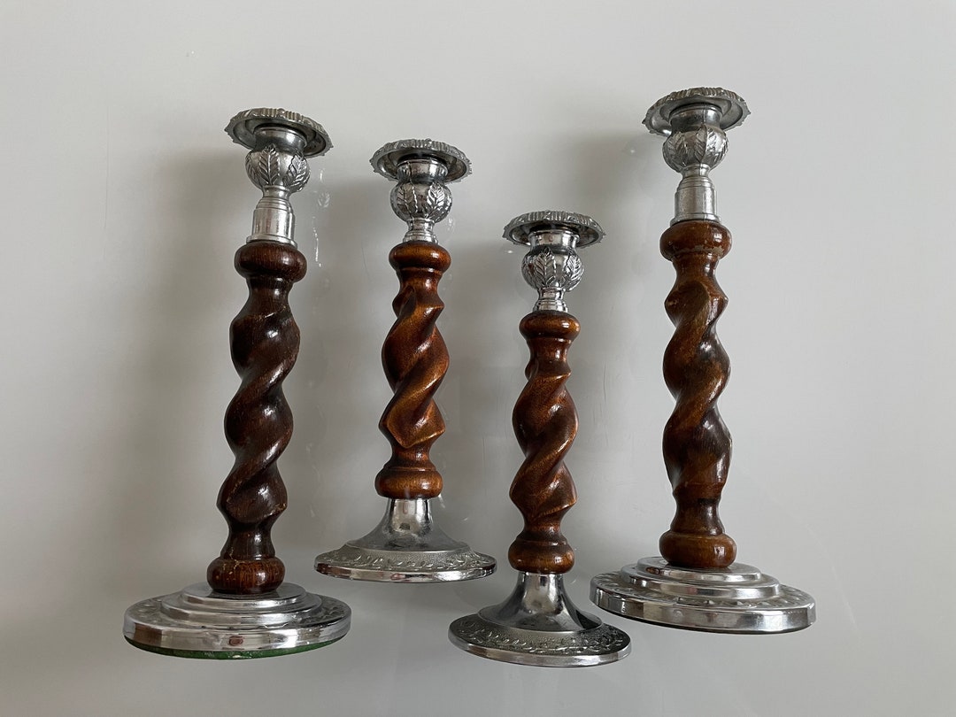 Vintage Metal and Turned Wood Candlestick Holders, Sets of Two - Etsy