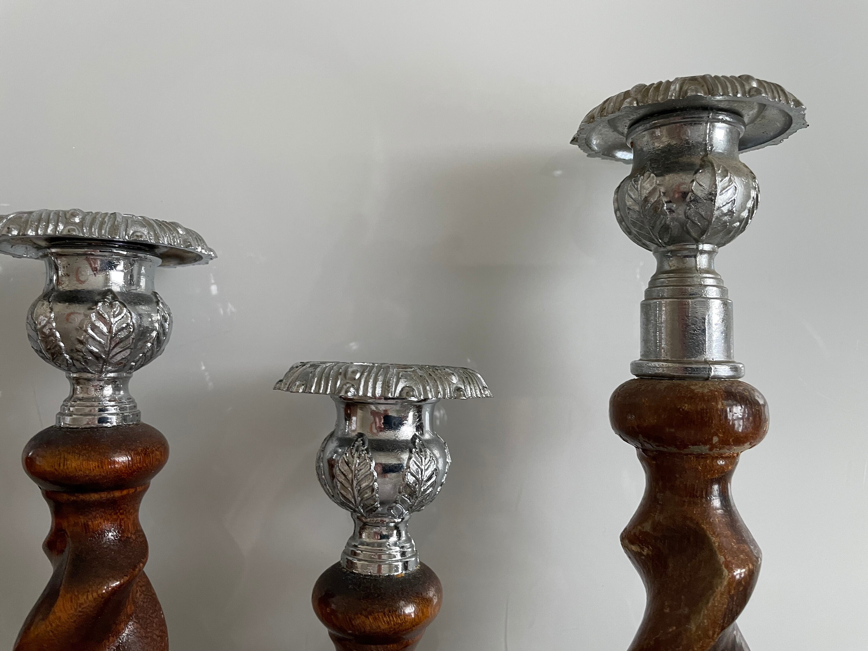 Vintage Metal and Turned Wood Candlestick Holders, Sets of Two - Etsy