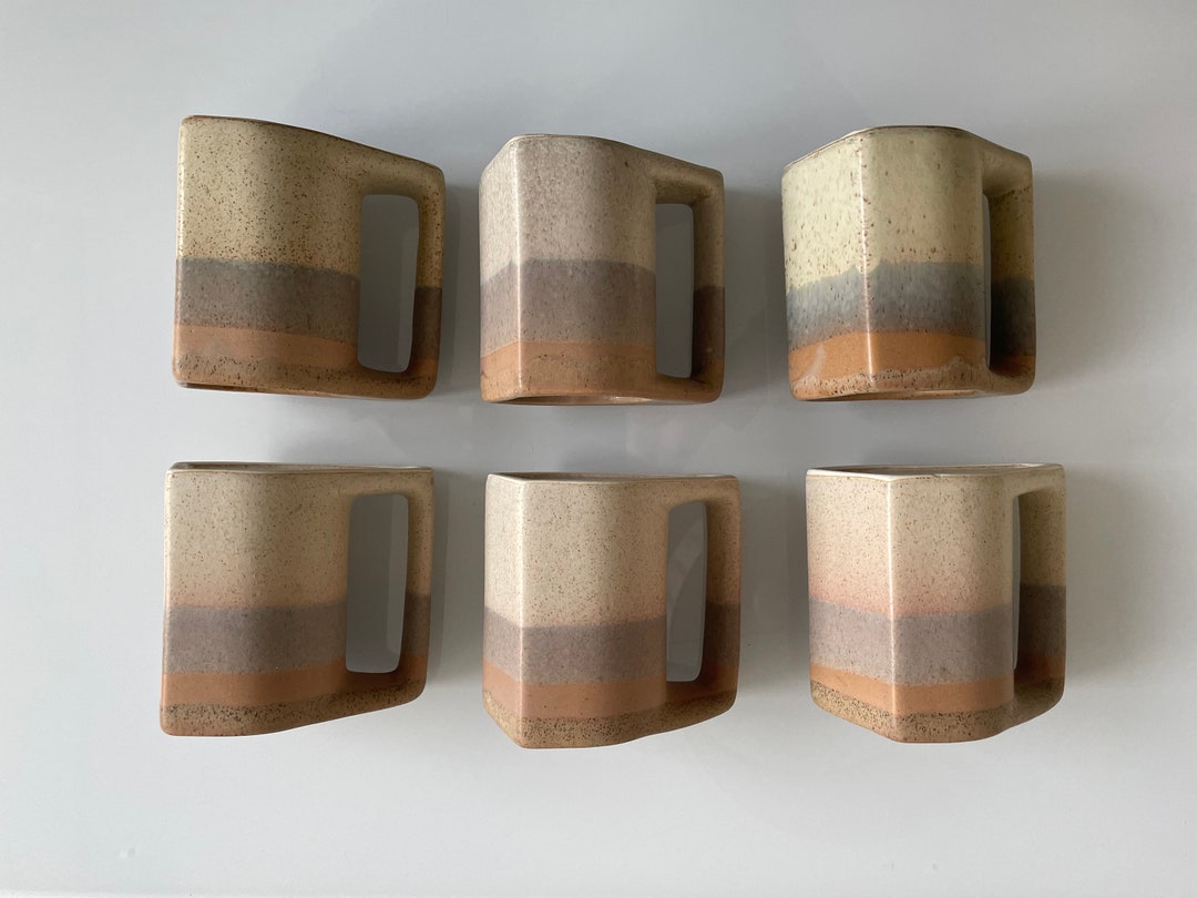 Set of 6 Rare Vintage Padilla Mugs, Mexico, Rodolfo Padilla Stoneware