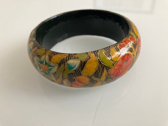 Hand-painted Vintage Wood Bracelet, Floral - image 4