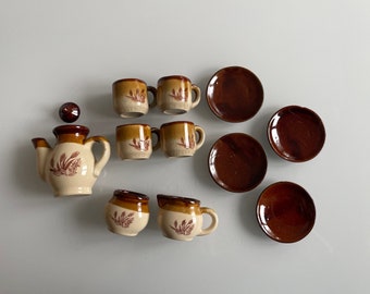 Vintage stoneware tea set, wheat motif, play set