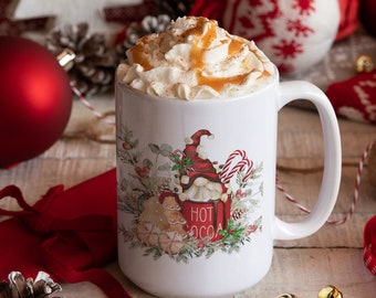 15 oz Mug with SANTA & HOT Cocoa With Candy Canes Gnome For Coffee Cocoa Tea Beverage
