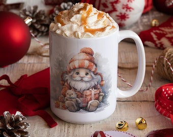 15 oz Mug with JOLLY WINTER RED Gnome Mug (also In 11 Oz) For Coffee Cocoa Tea Beverage