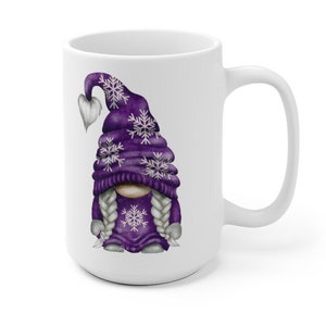 15 oz PURPLE SNOWFLAKE Gnome Mug For Coffee Cocoa Tea Beverage