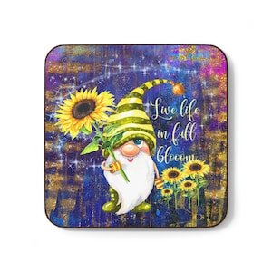 FULL BLOOM GNOME Coaster with Hardboard Back