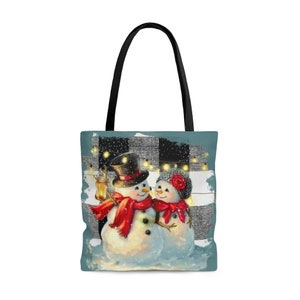 Frosted SNOWMAN AND WIFE Large Tote Bag Handbag