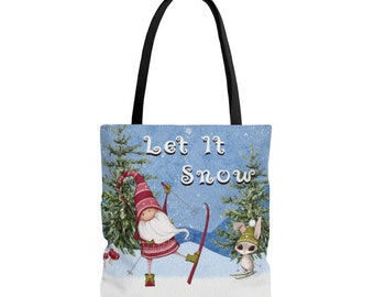 LET IT SNOW Christmas Gnome Large Tote Bag Handbag