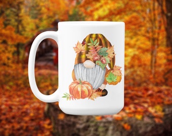 15 oz Mug with FALL PUMPKIN Gnome For Coffee Cocoa Tea Beverage