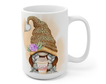 15 oz FLORAL LEOPARD Print Gnome For Coffee Cocoa Tea Beverage