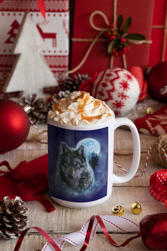 15 Oz CHRISTMAS DARK Wolf With Full Moon Mug for Coffee Cocoa Tea Beverage  - Etsy