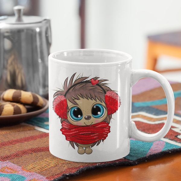 15 oz Mug with a LOVEABLE HEDGEHOG For Coffee Cocoa Tea Beverage