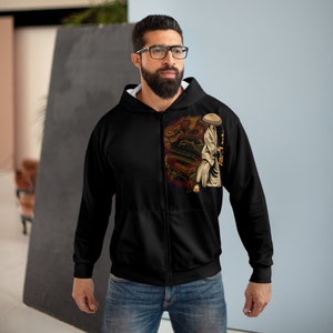 JAPANESE SAMURAI & DRAGON Front and Back Design - Unisex Zip Hoodie Zippered Jacket with Martial Arts Decor