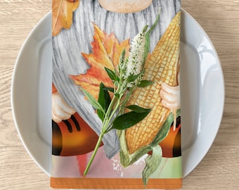 WHIMSICAL HARVEST GNOME Dinner Table Napkins Set of 4