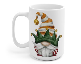 15 oz Mug with ADORABLE ELF Gnome (also In 11 Oz) For Coffee Cocoa Tea Beverage