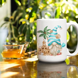 15 oz BEACH LOVER Gnome Mug (also In 11 Oz ) For Coffee Cocoa Tea Beverage