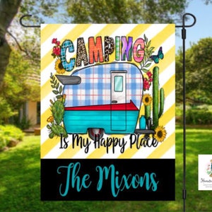 Camper Flag | Personalized Camping Garden Flag | Happy Camper sign | Cute Camping sign| Campsite Flag | Camper Decor Sign | RV Garden Flag