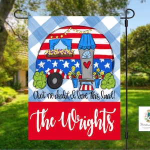 4th of July garden flag | Happy Camper | Personalized Camping Flag | Summer Garden Flag | Camping Decor | Campsite Flag | Garden Flag | camp