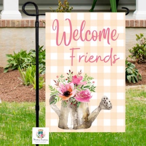Floral Garden Flag Digital Design |Welcome Friends Floral Garden Flag Design | Garden Flag Design | Garden Flag Template | Spring Flag