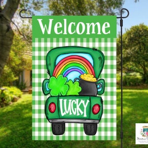 St Patrick’s Day garden flag | Garden flag |welcome flag | spring garden flag| shamrock | lucky | flags | porch decor | double sided flag