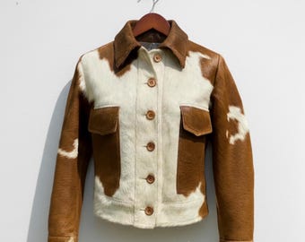 Handmade Cowhide Western Jacket, Brown Hair on Hide Leather Coat, Rodeo Fashion Look