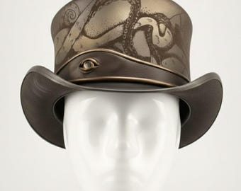 Bronze Steampunk Top Hat with Octopus Tentacles and Eye Detail