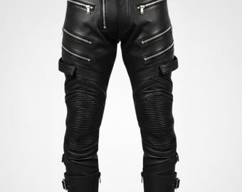 Handmade Black Leather Pants – Men's Biker Pants for a Rockstar Look