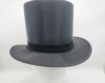 Handmade Tan Leather Steampunk Top Hat: Victorian Costume, Green Lace Band