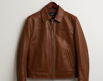 Handmade Brown Leather Jacket – Classic Mens Biker Jacket Gift for Him