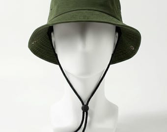 Handmade Green Corduroy Bucket Hat – Adjustable Strap Hiking Fisherman Cap