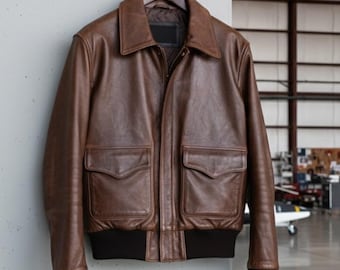 Handmade Brown Leather Jacket – Men's Bomber Style Outerwear Gift