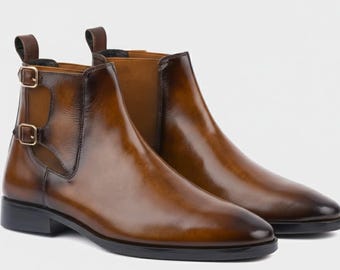 Handmade Brown Leather Chelsea  – Mens Leather Boots Formal Style