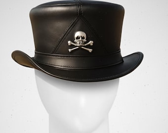 Handmade Black Leather Skull Top Hat | Steampunk Gothic Festival Hat